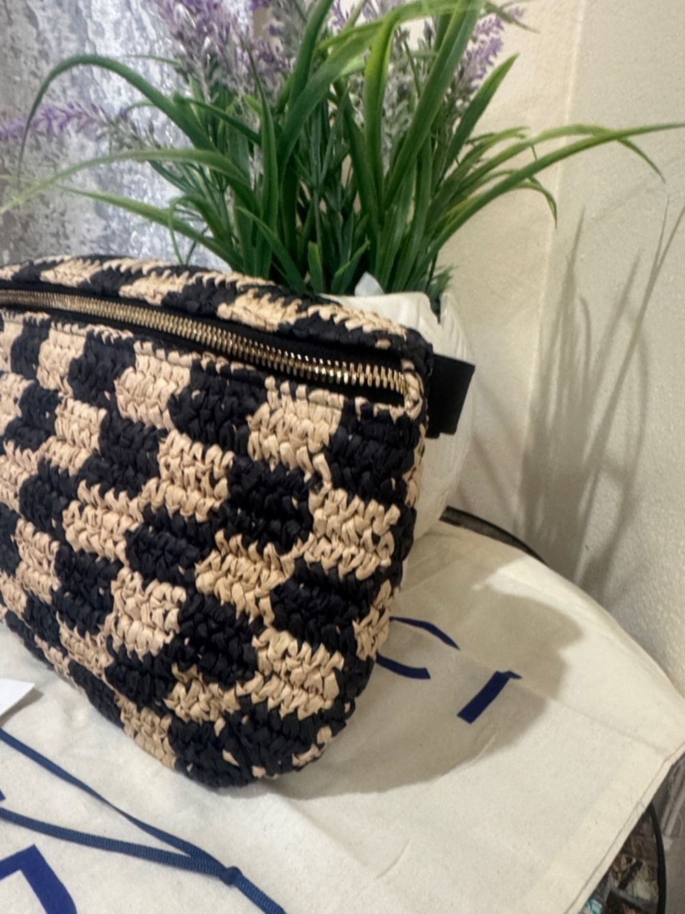 Clare V Checkerboard Woven Raffia Belt Bag - Picture 6 of 13
